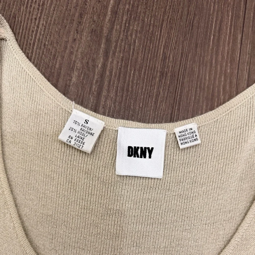 Vintage Y2K DKNY Minimalist Heavy Knit Tank Dress Neutral Beige Capsule Wardrobe - Picture 4 of 7